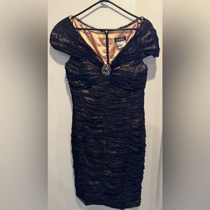 Jovani sweetheart ruched mini midi sheath bodycon black nude gem holidays US12